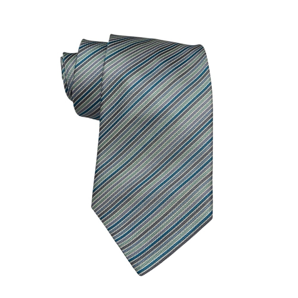 Banana Republic 100% Silk Striped Tie Blue Teal Gray Business Office Classic NWT